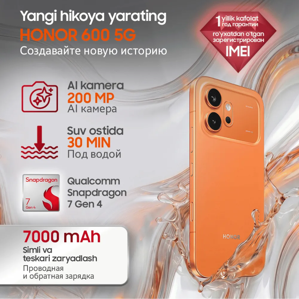 Smartfon Honor 600 5G 8/512 GB, Oranjeviy