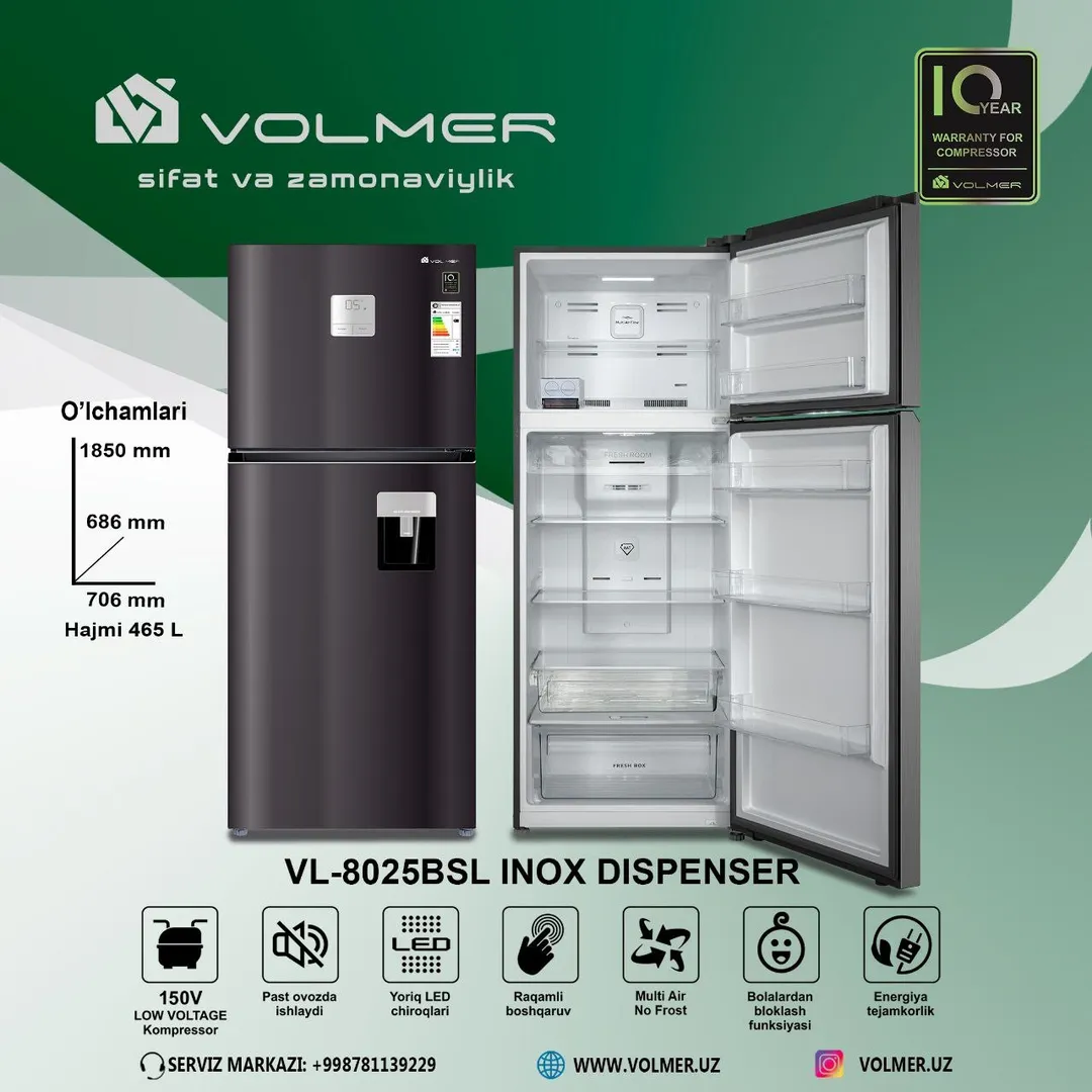 Muzlatgich Volmer VL-8025BSLD, Qora