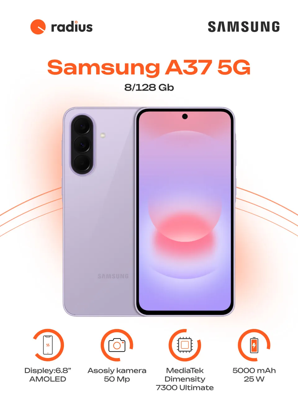 Smartfon Samsung Galaxy A37 5G, Awesome Lavender