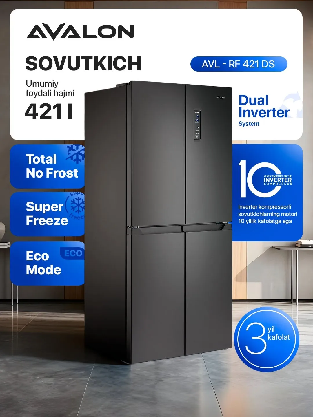 Muzlatgich Avalon AVL-RF421 DS, qora