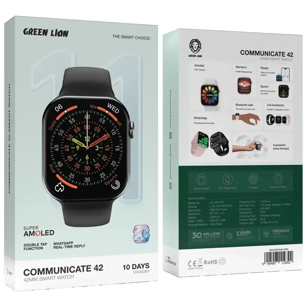 Aqlli soat Green Lion Communicate 42 mm, qora