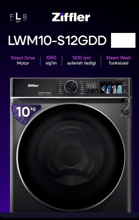 Kir yuvish mashinasi Ziffler LWM10S-12GDD, kulrang