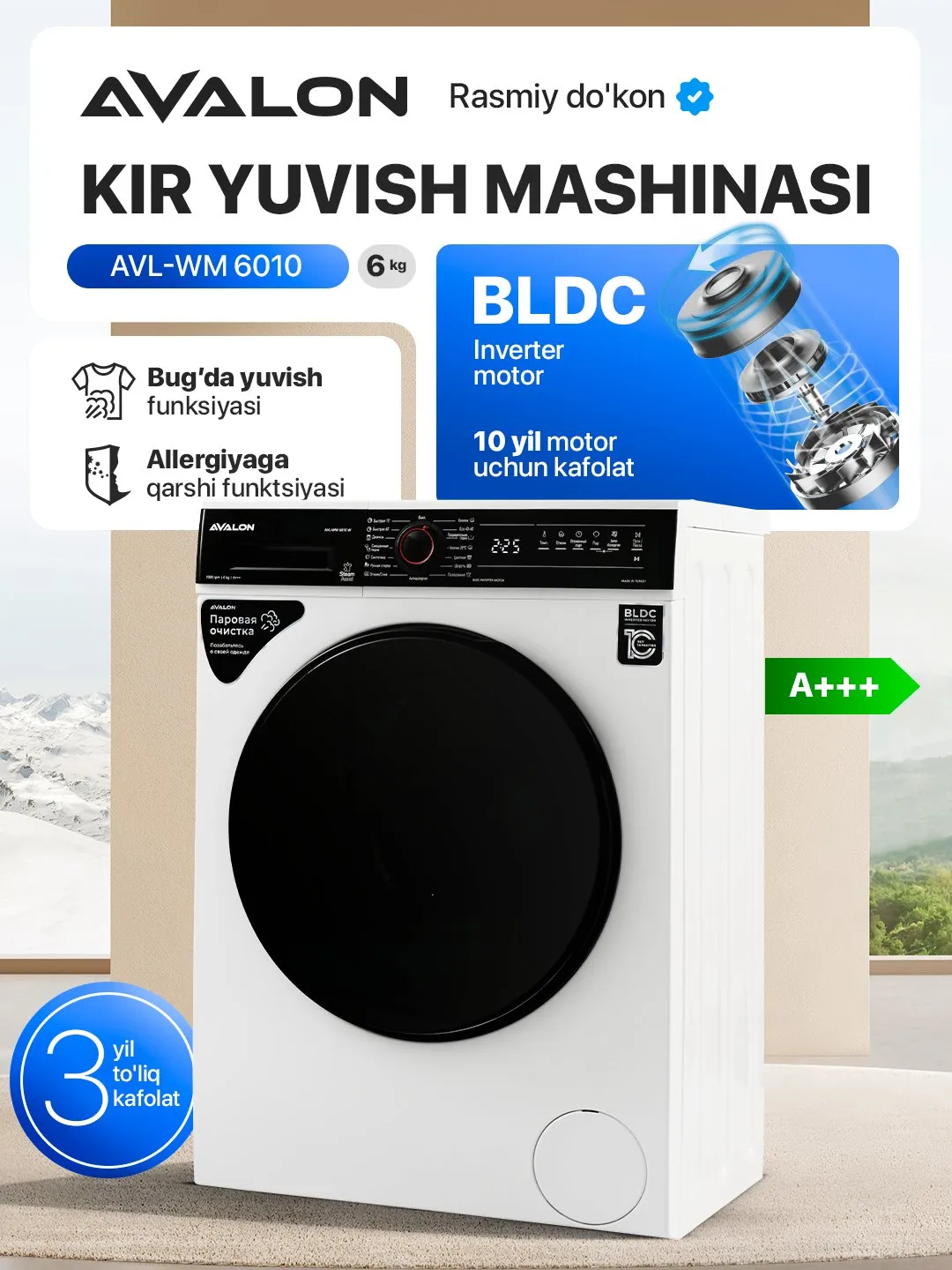 Kir yuvish mashinasi Avalon WM6010 W, oq