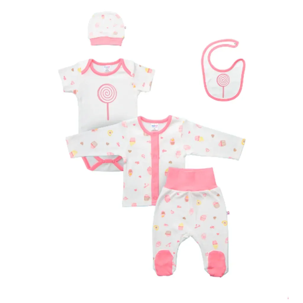 Komplekt Kid kid rang oq print karamelka (raspash., bodi, polzunki, shapka, slyunyavchik) dlya…