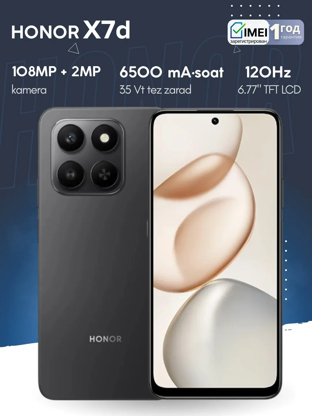 Smartfon Honor X7D 8/256 GB, Velvet Black