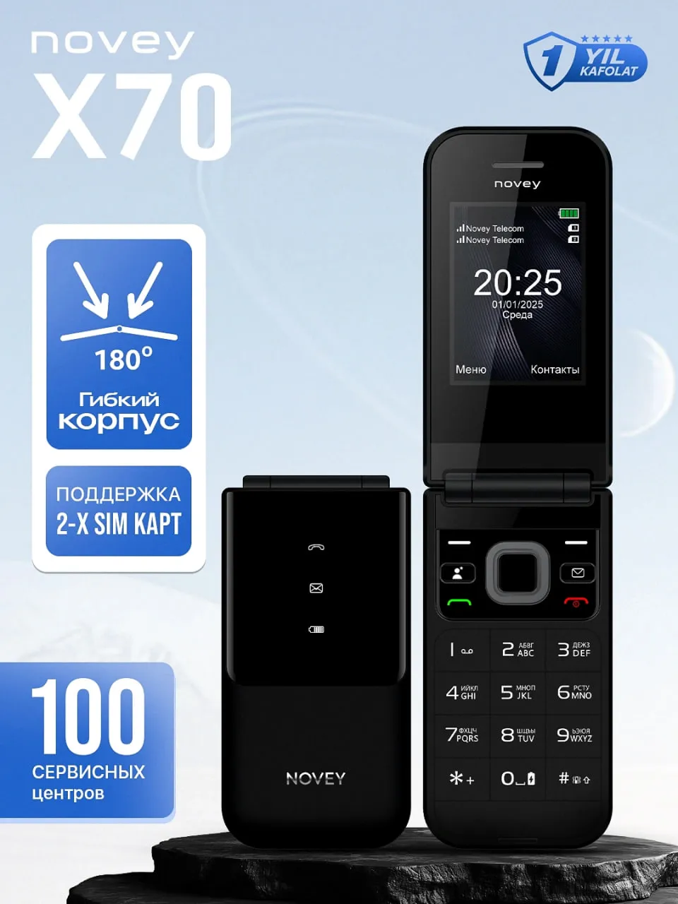 Knopochniy telefon Novey X70, qora