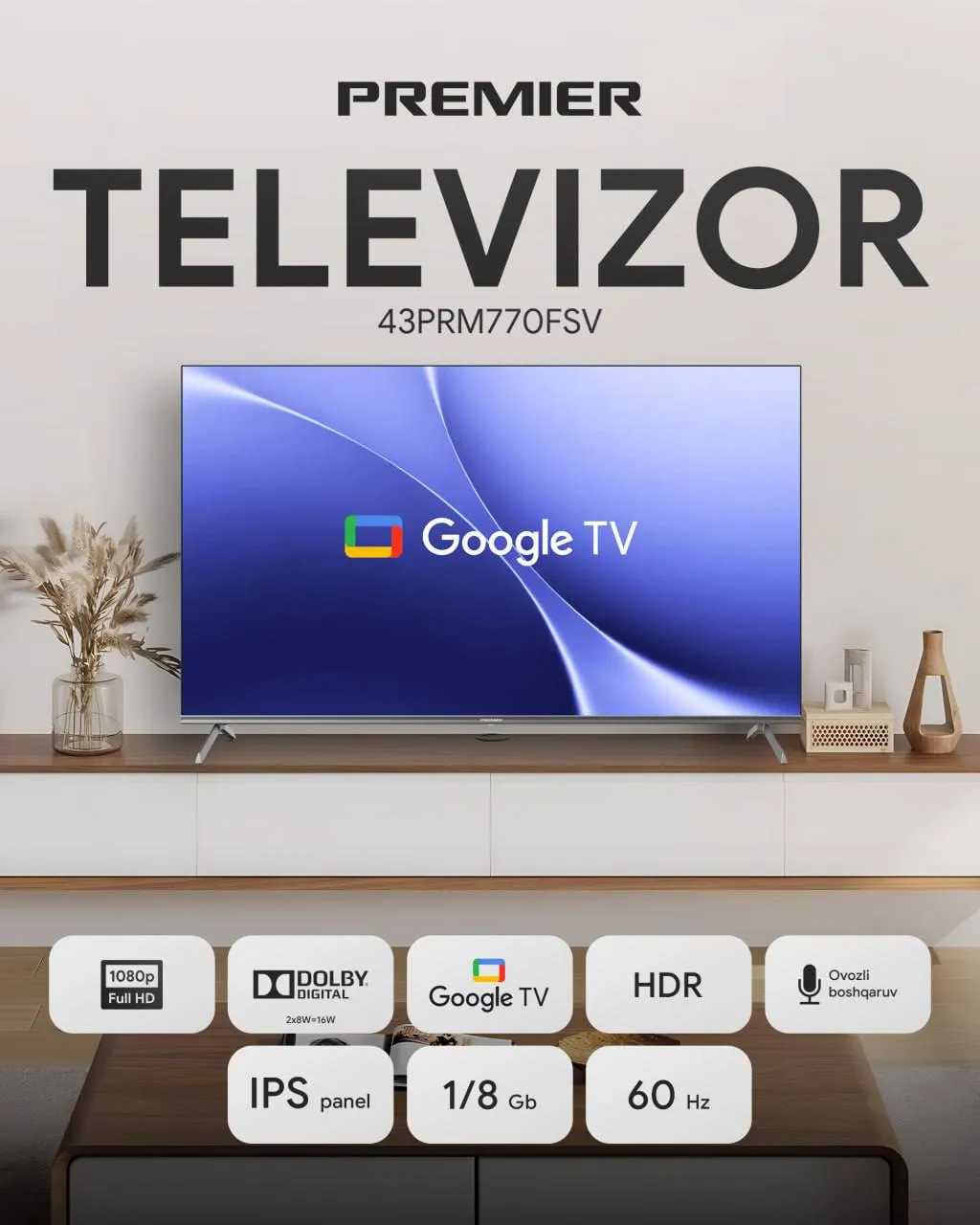Televizor Premier 43PRM770FSV, qora