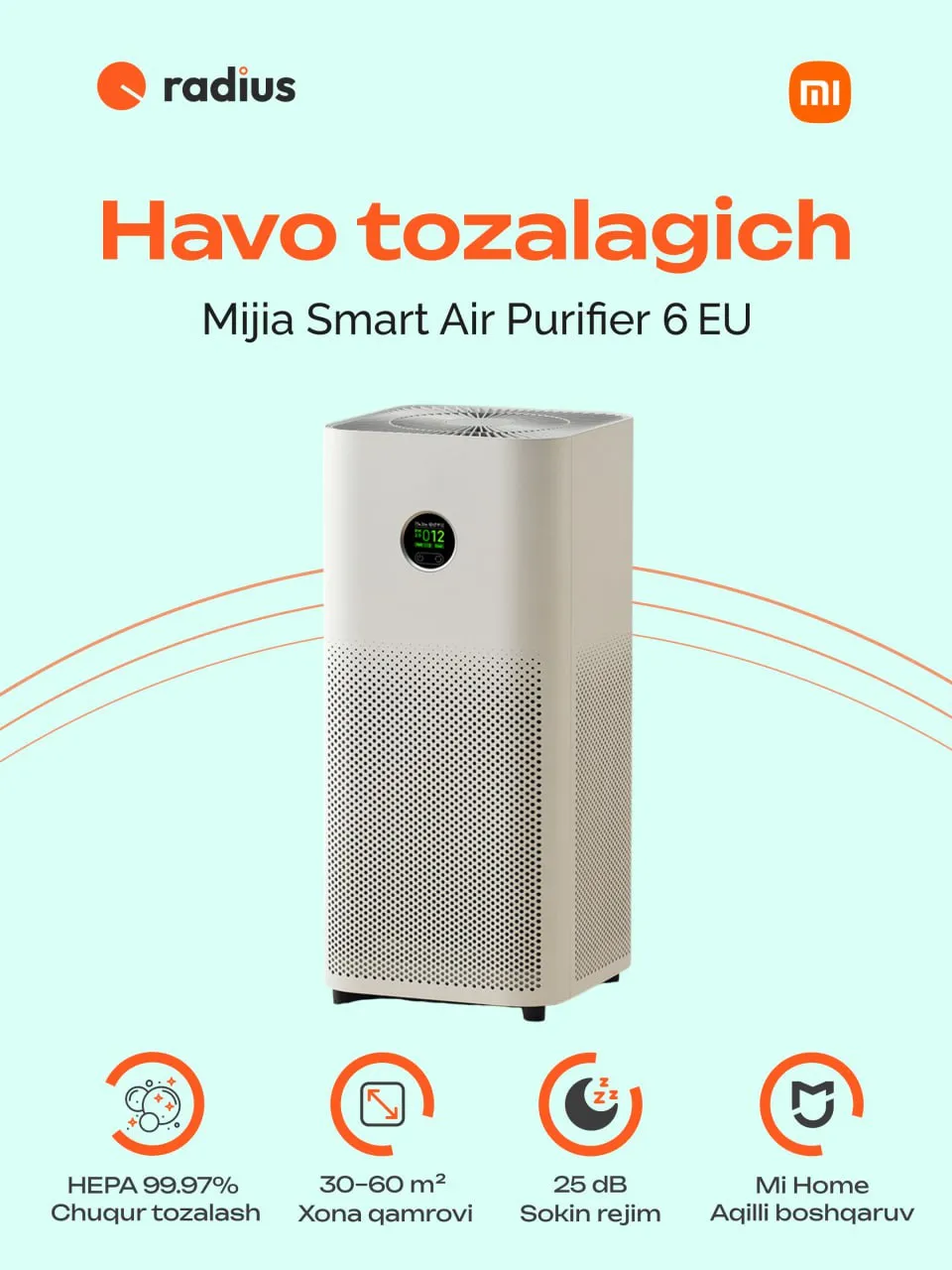 Havo tozalagich Xiaomi Mijia Smart Air Purifier 6 EU, oq