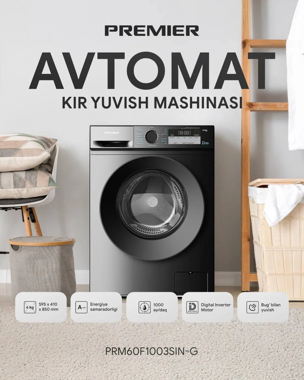 Kir yuvish mashinasi Premier PRM60F1003SIN/G, inox