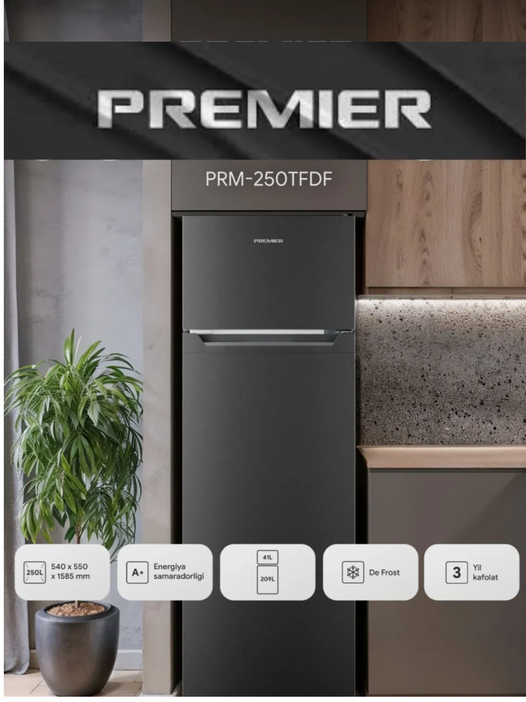 Muzlatgich Premier prm-211tfdf/i, kulrang