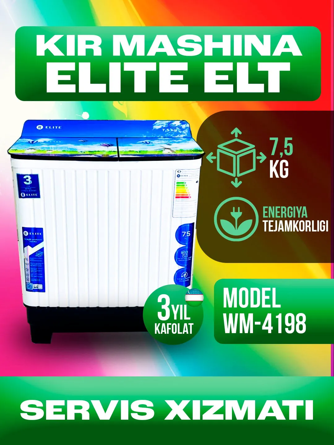 Kir yuvish mashinasi Elite ELT WM- 4199, oq
