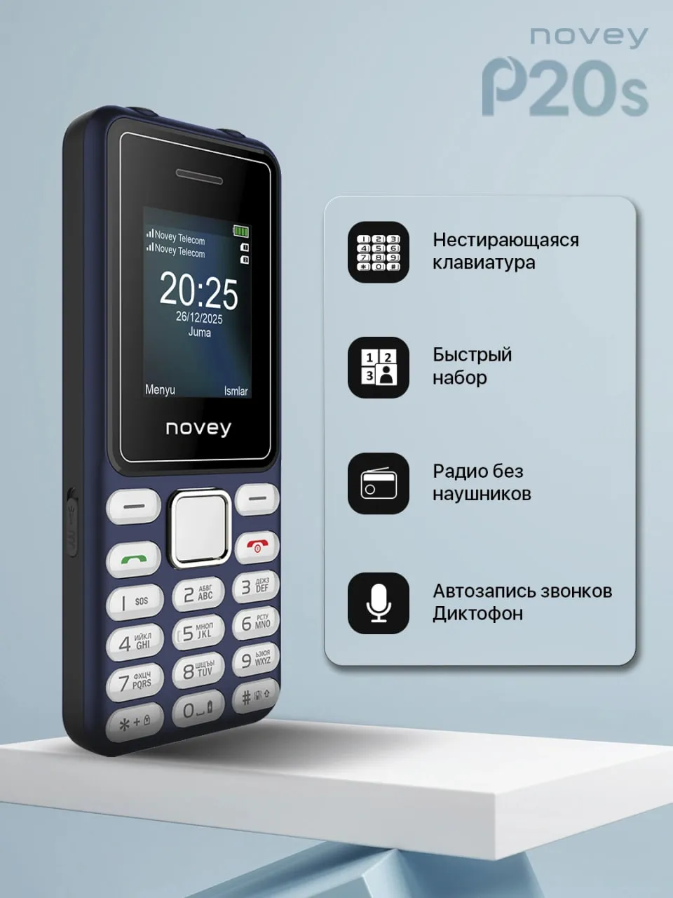 Knopochniy telefon Novey P20s, qora