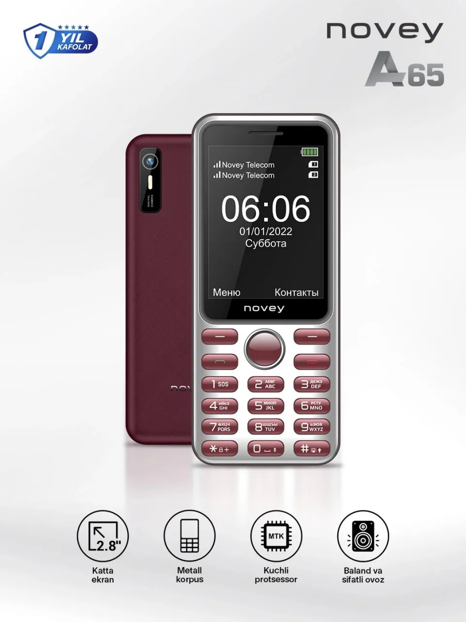 Knopochniy telefon Novey A65, Qizil