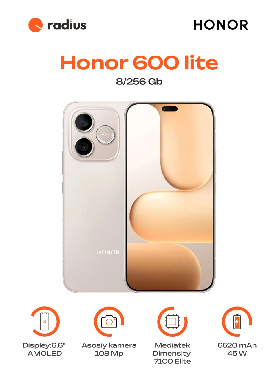 Smartfon Honor 600 Lite 5G 8/256 GB, zolotistiy