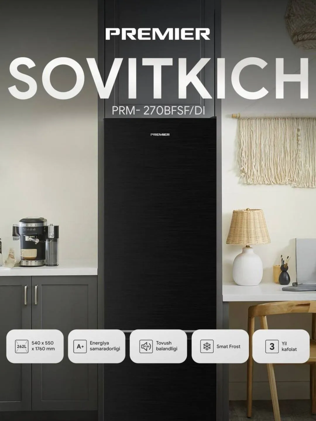 Muzlatgich Premier PRM-270BFLF, Qora