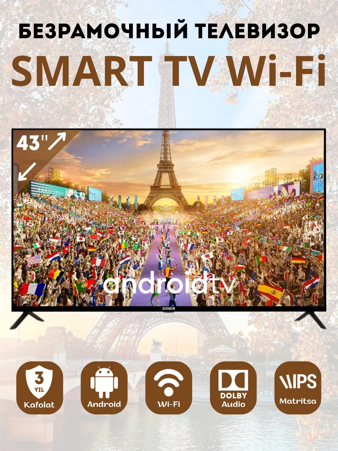 Televizor Sonor 43SNR100SV Smart TV, qora