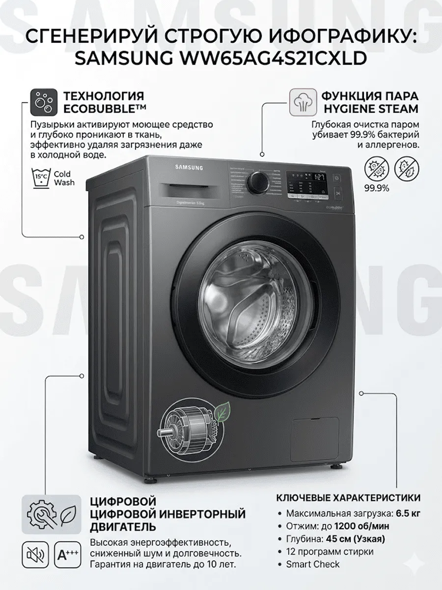 Kir yuvish mashinasi Samsung WW65AG4S21CXLD, qora
