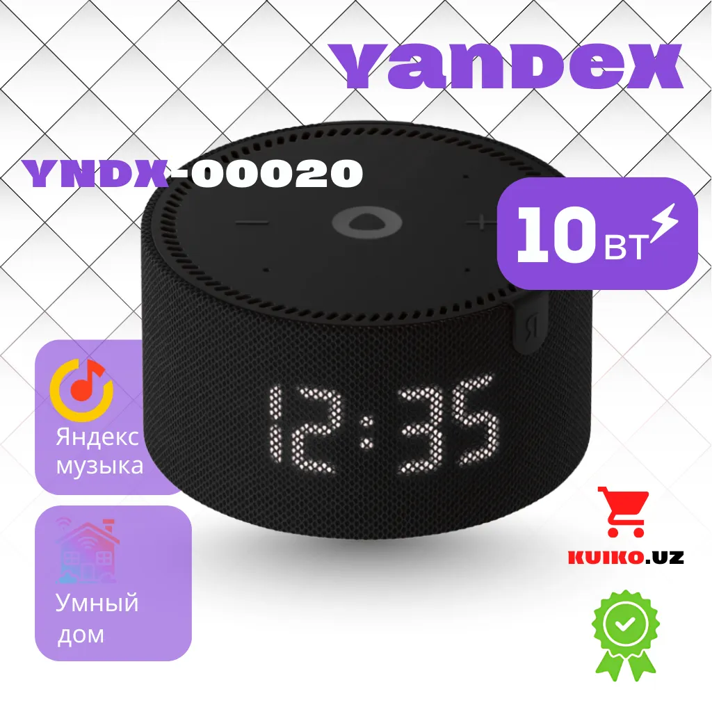 Portativnaya kolonka Yandex Stantsiya Mini 2 s chasami YNDX-00020, qora