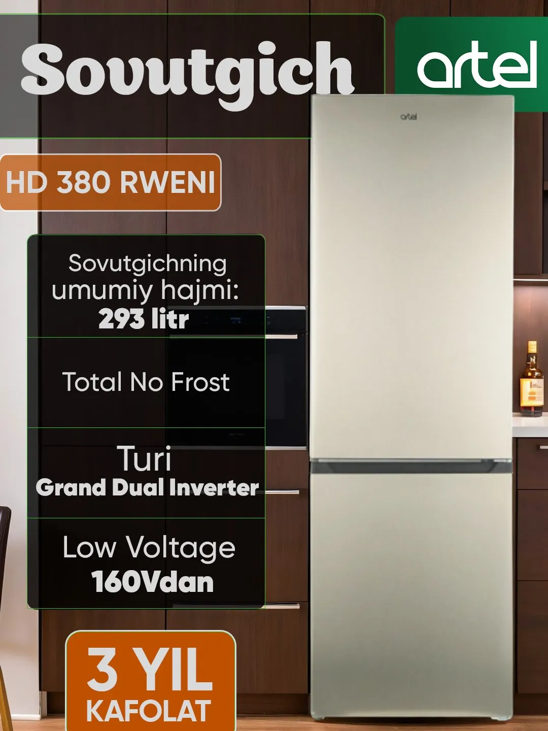 Muzlatgich Artel HD380RWENI, kulrang-metallik