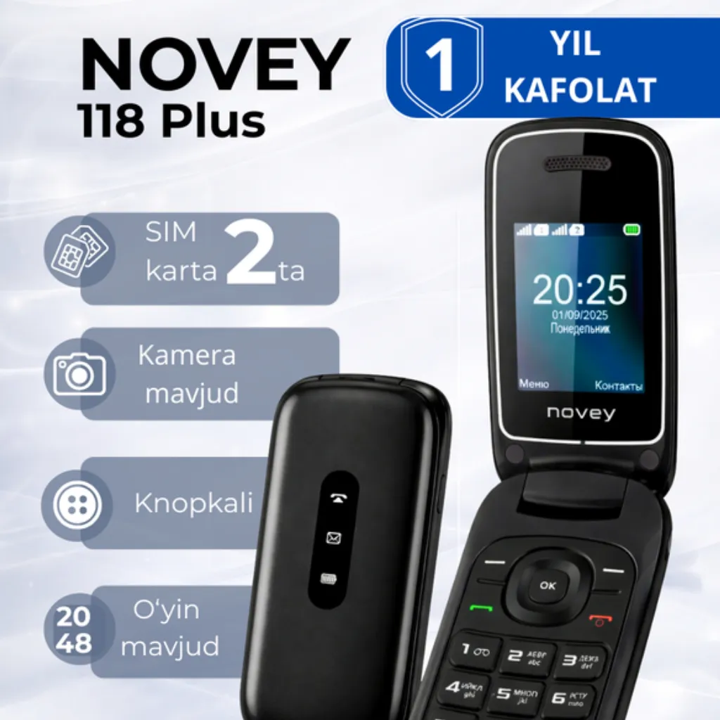 Knopochniy telefon Novey 118 Plus, qora