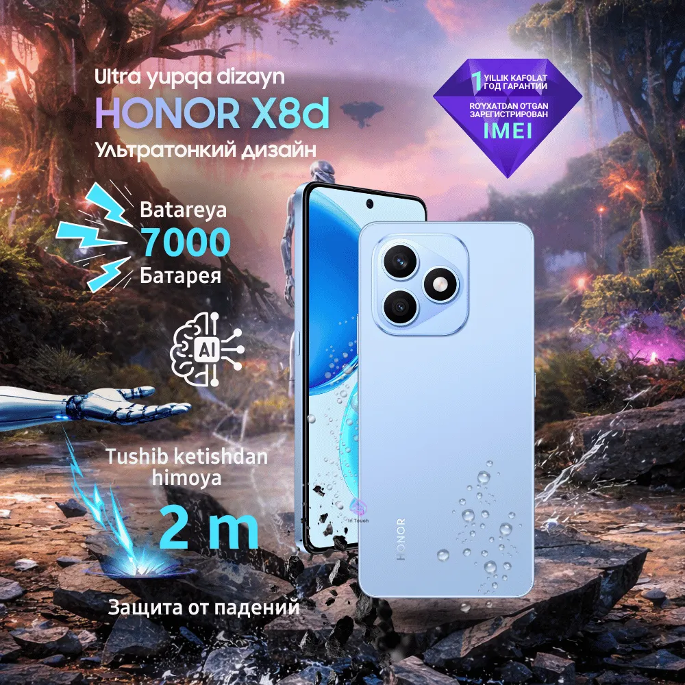 Smartfon Honor X8d 8/128 GB, Nefritoviy Goluboy