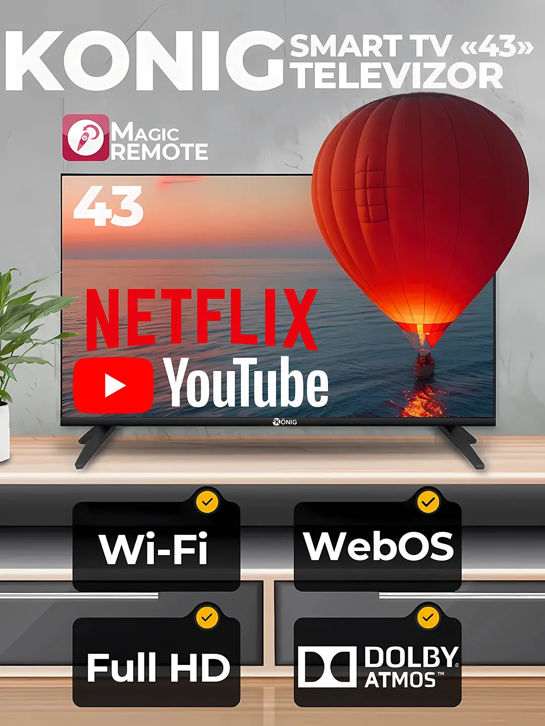 Televizor Konig SMART TV 43 9000, qora