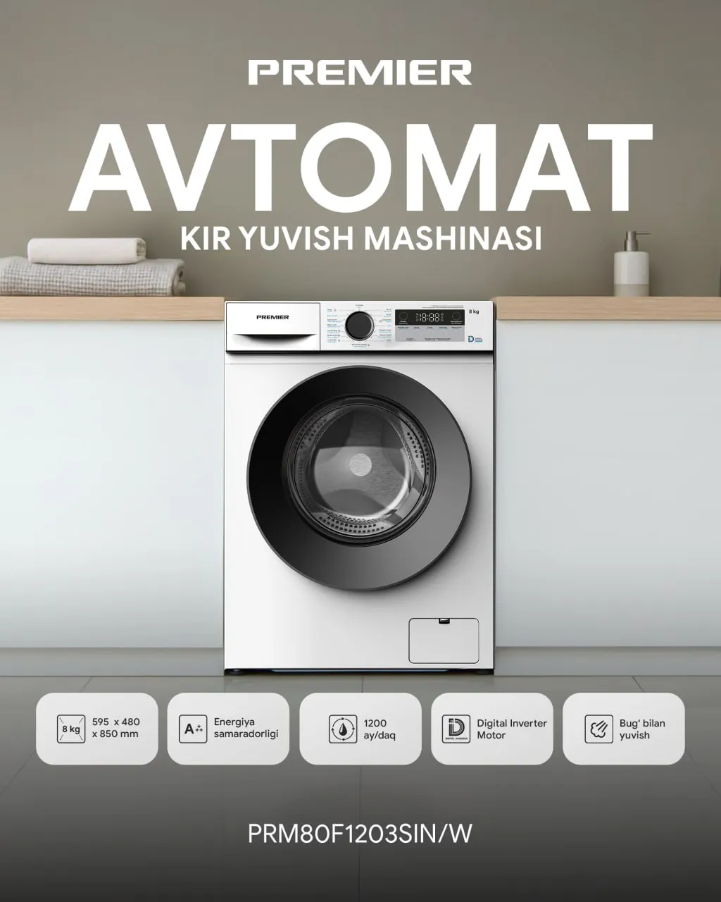 Kir yuvish mashinasi Premier PRM70F1203SIN/W, oq