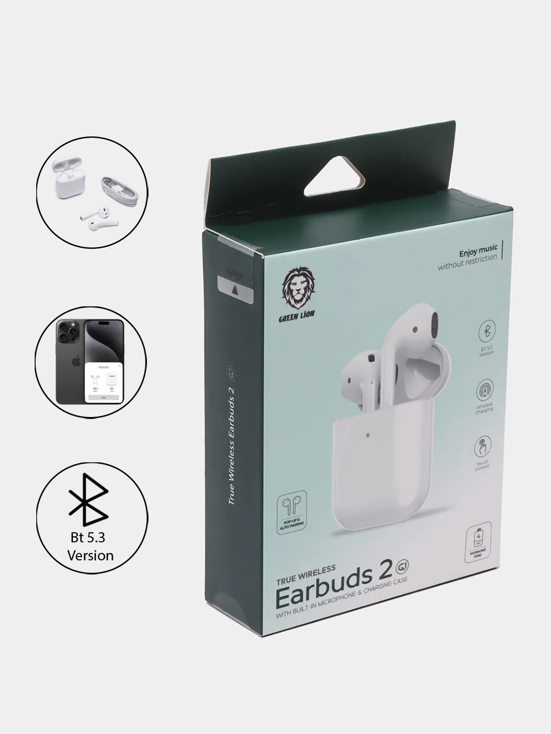 Quloqchinlar True Wireless Green Lion Pro 2-G1, oq