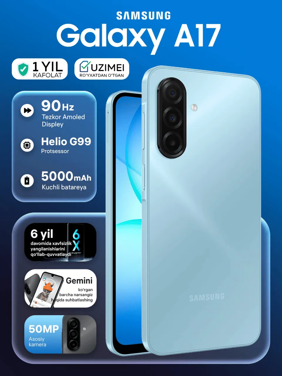 Smartfon Samsung Galaxy A17 8/256 GB, LIghting Blue