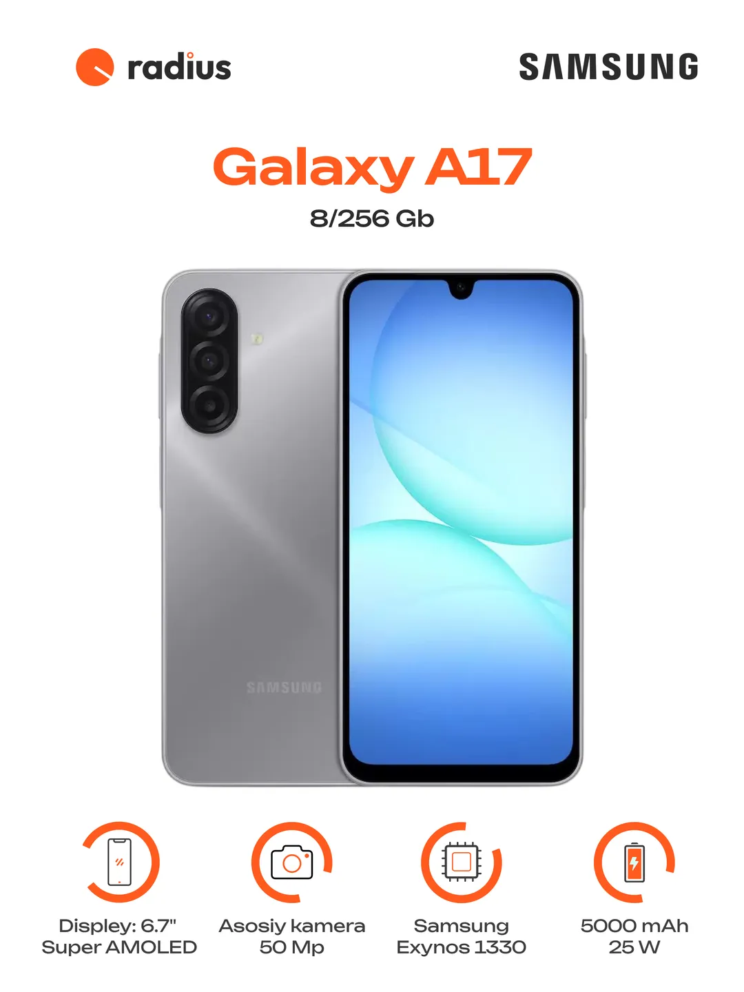Smartfon Samsung Galaxy A17 8/256 GB, kulrang