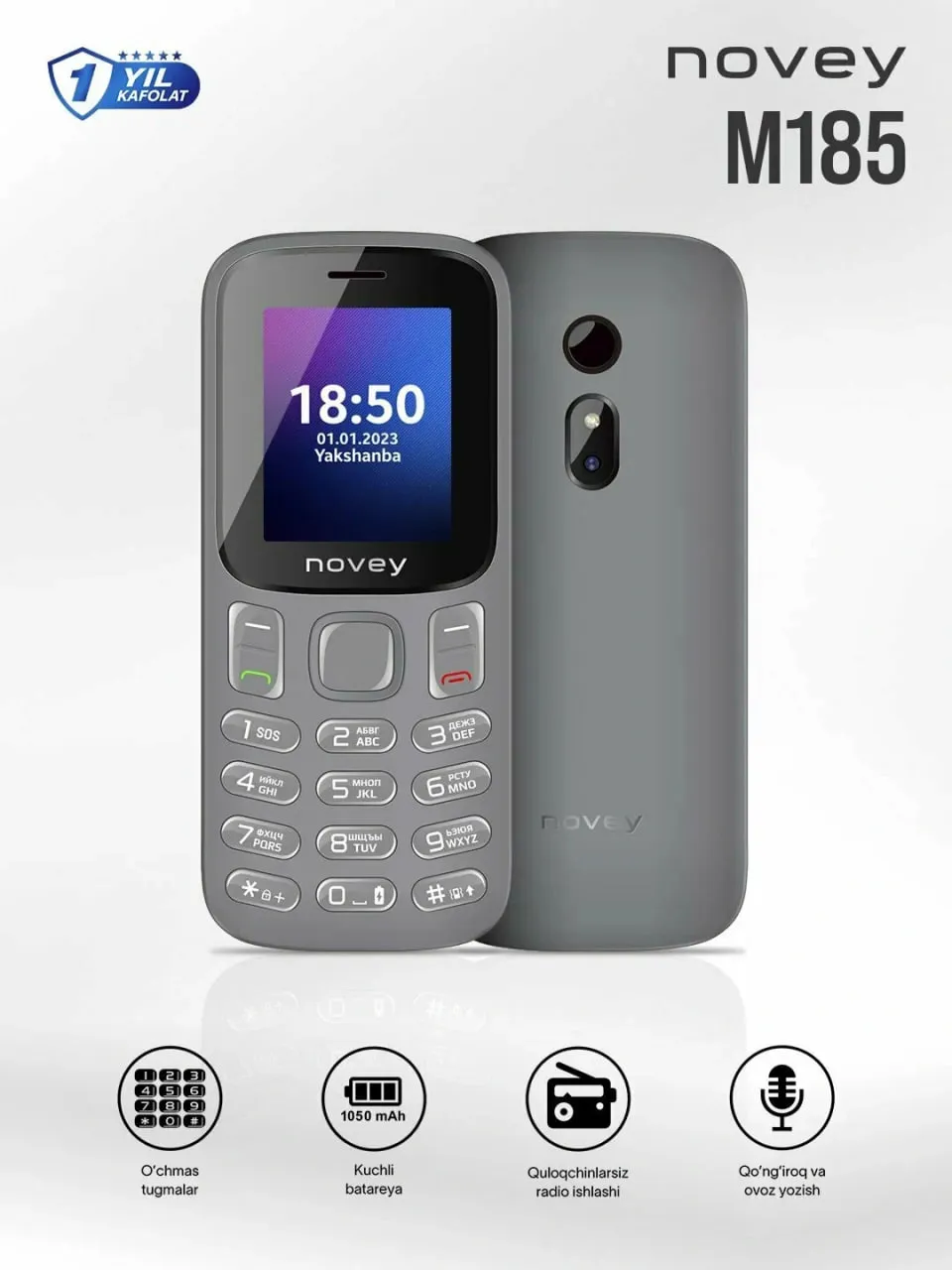 Knopochniy telefon Novey M185, kulrang