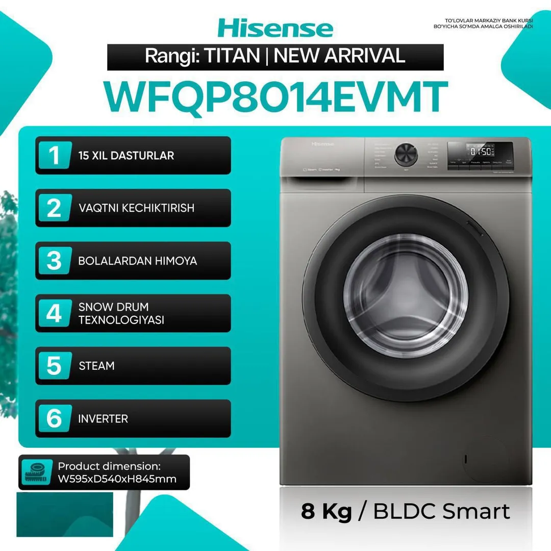 Kir yuvish mashinasi Hisense WFQP8014EVMT, kulrang
