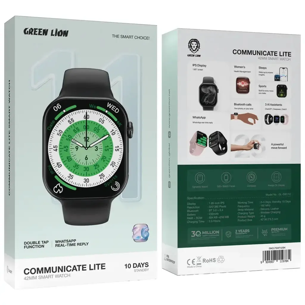 Aqlli soat Green Lion Communicate Lite (42 mm), qora