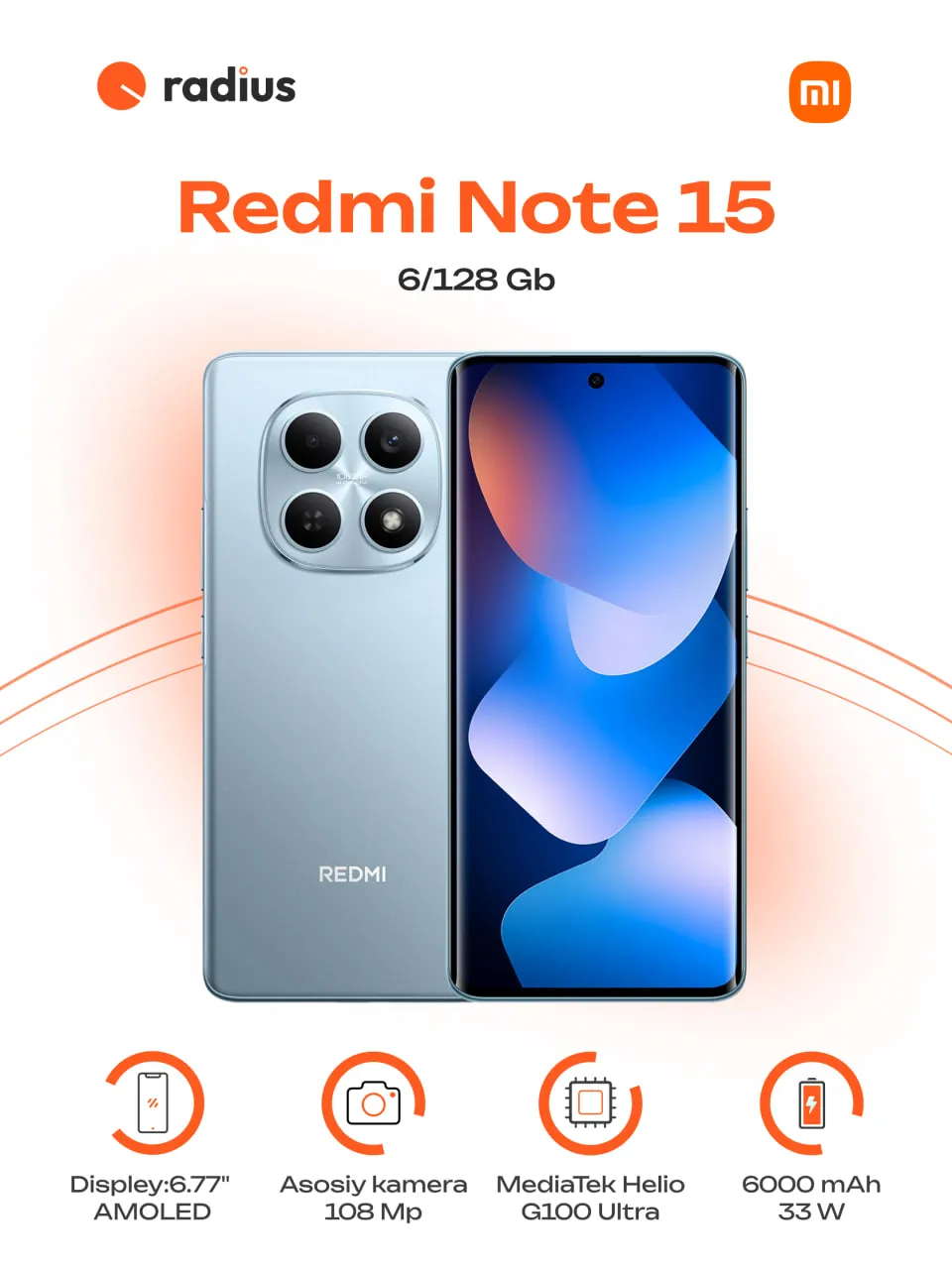 Smartfon Xiaomi Redmi Note 15 6/128 GB, Glacier Blue