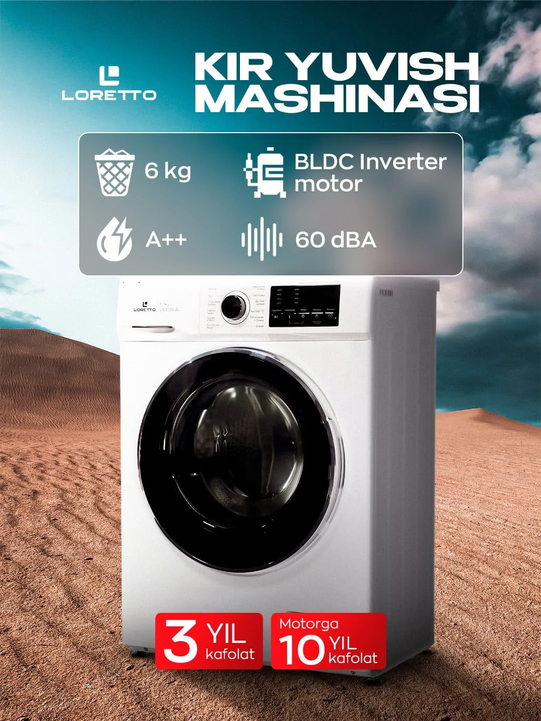 Kir yuvish mashinasi Loretto LW-6006-W, Oq