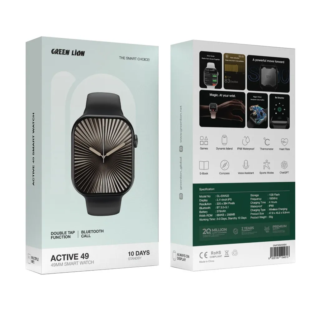 Aqlli soat Green Lion Active SE 46, qora