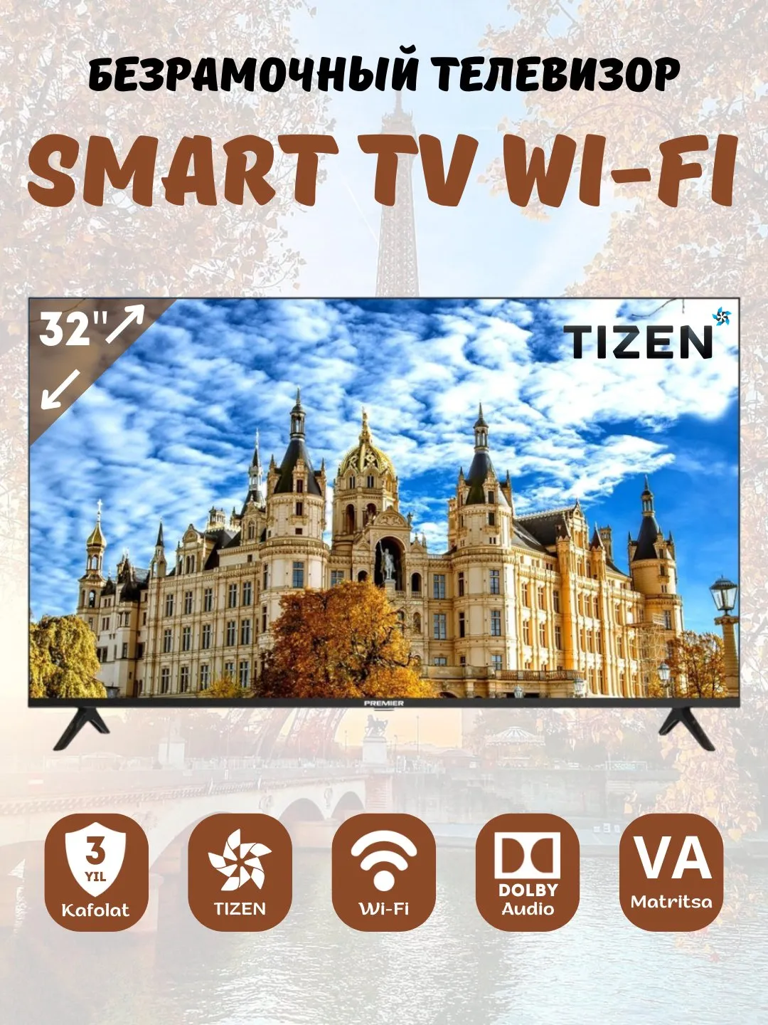 Televizor Premier 32PRM3010FSV Smart TV, qora