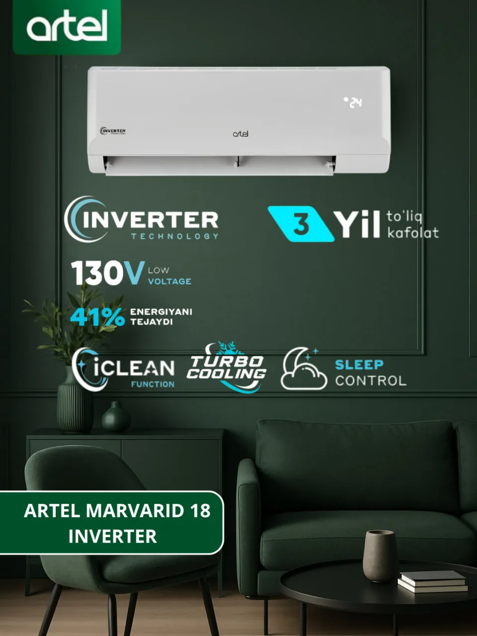 Konditsioner Artel Marvarid 18 inverter, oq