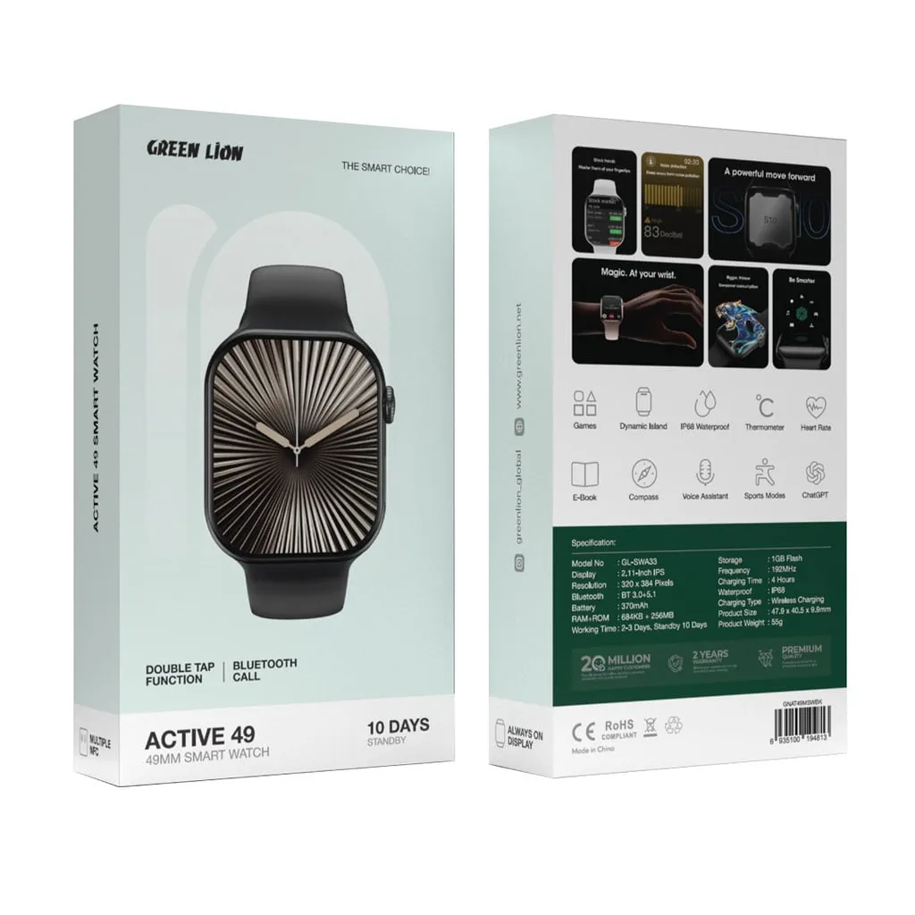 Aqlli soat Green Lion Active 49 mm, qora