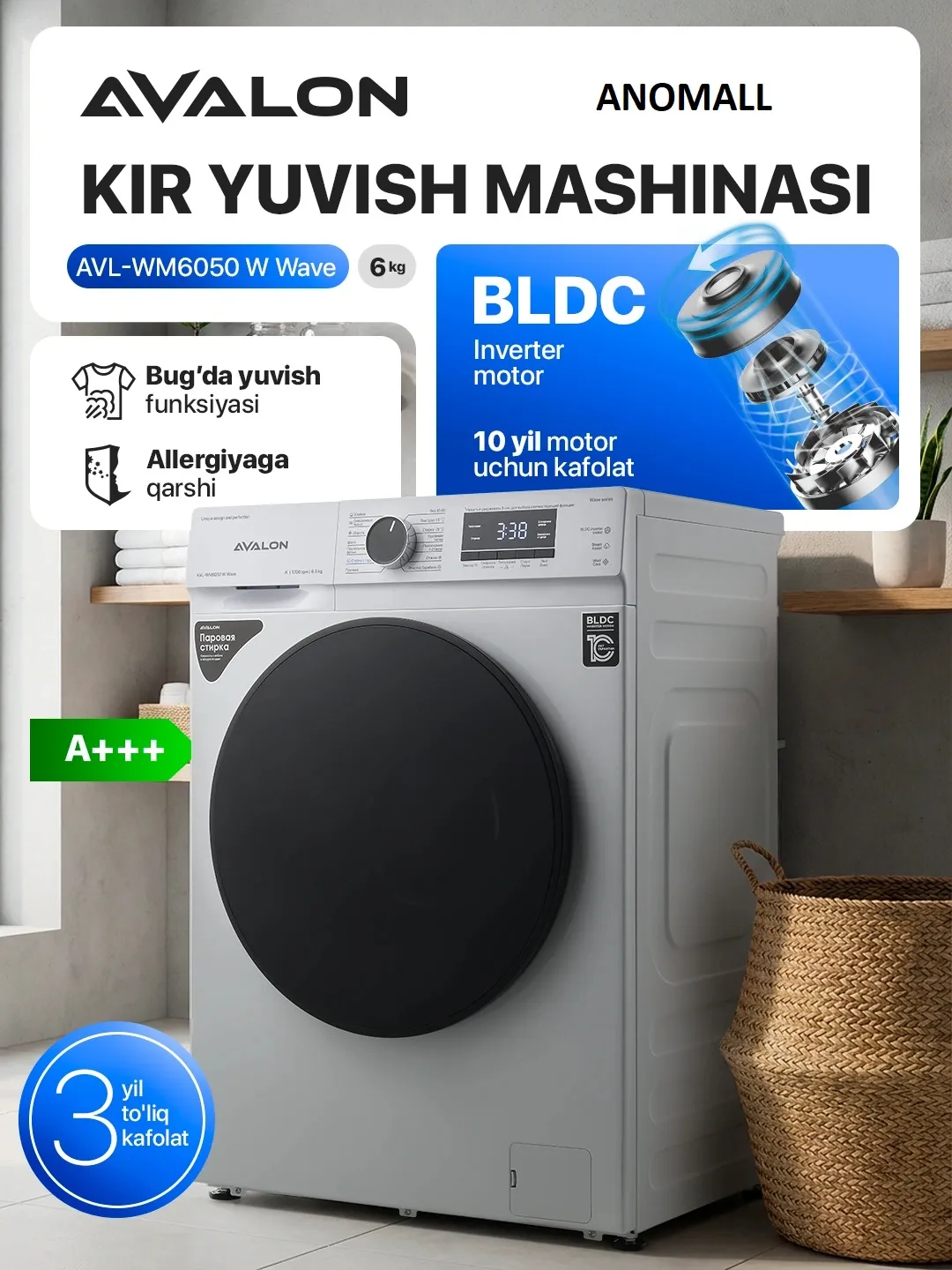 Kir yuvish mashinasi Avalon AVL-WM6050 W, oq