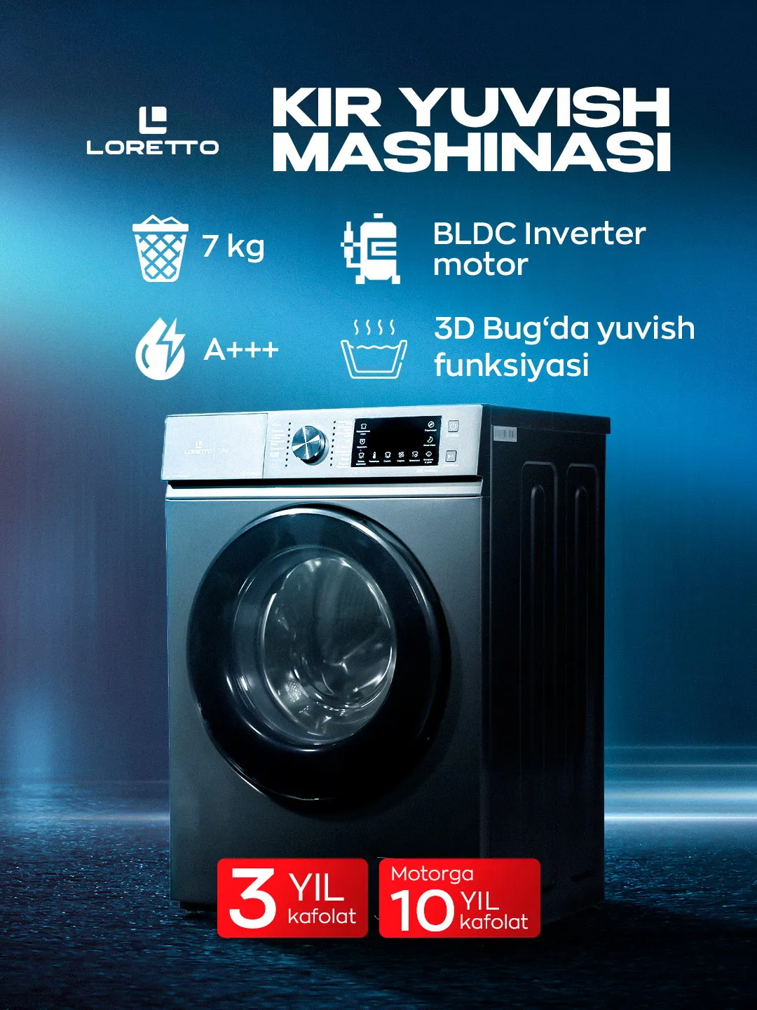 Kir yuvish mashinasi Loretto LW-7701-G, kulrang