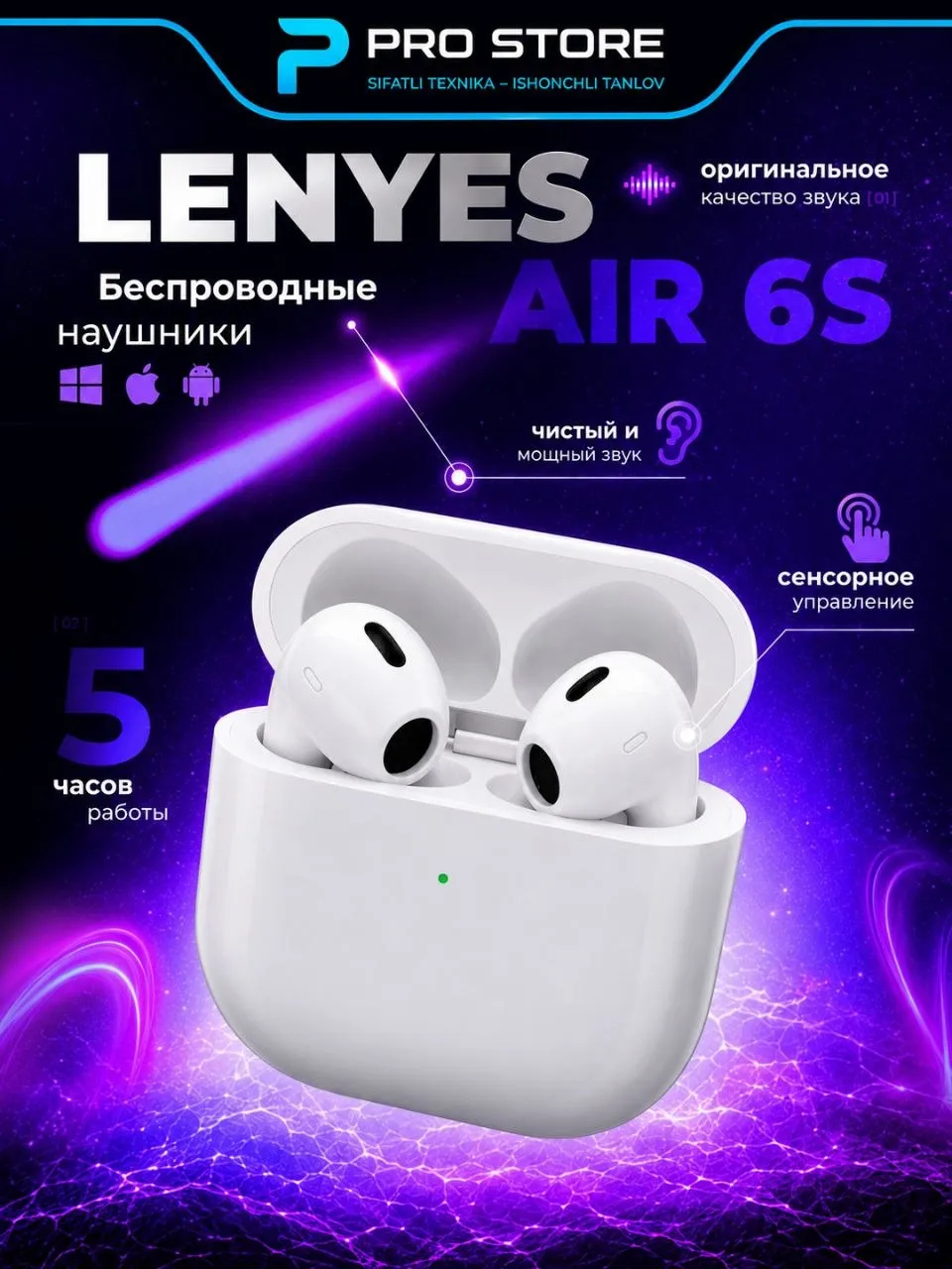Quloqchinlar LENYES AIR 6S, Carbon Black