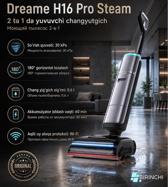 Changyutgich Dreame H16 Pro Steam, qora