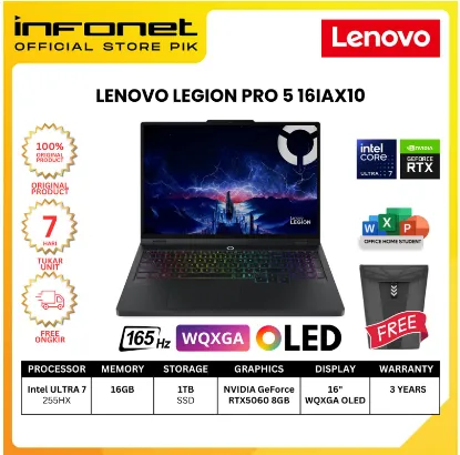 Noutbuk Lenovo Legion 5 Pro / U7-255HX / 16 GB / SSD 1 TB / 16", Tough Black