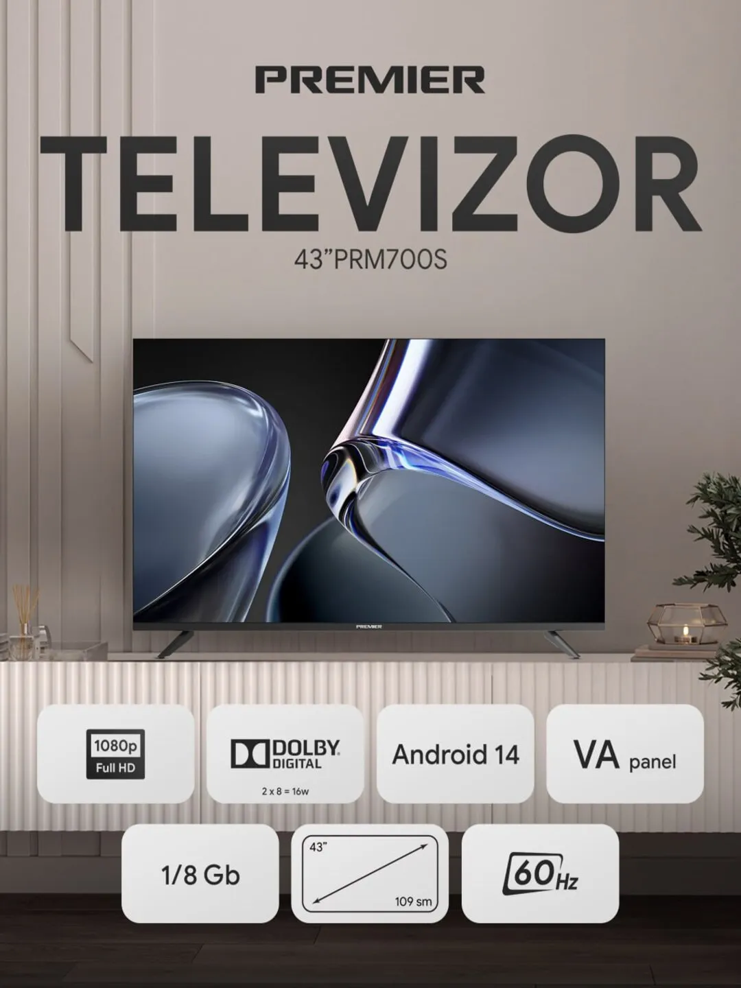 Televizor Premier 43PRM700S, qora