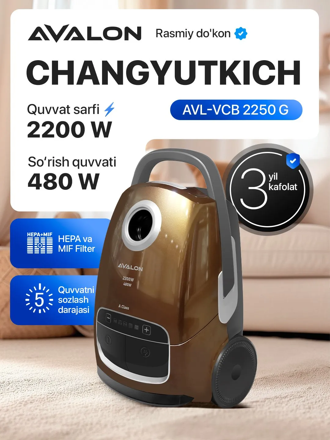 Changyutgich Avalon VCC-2250, qora- zolotistiy